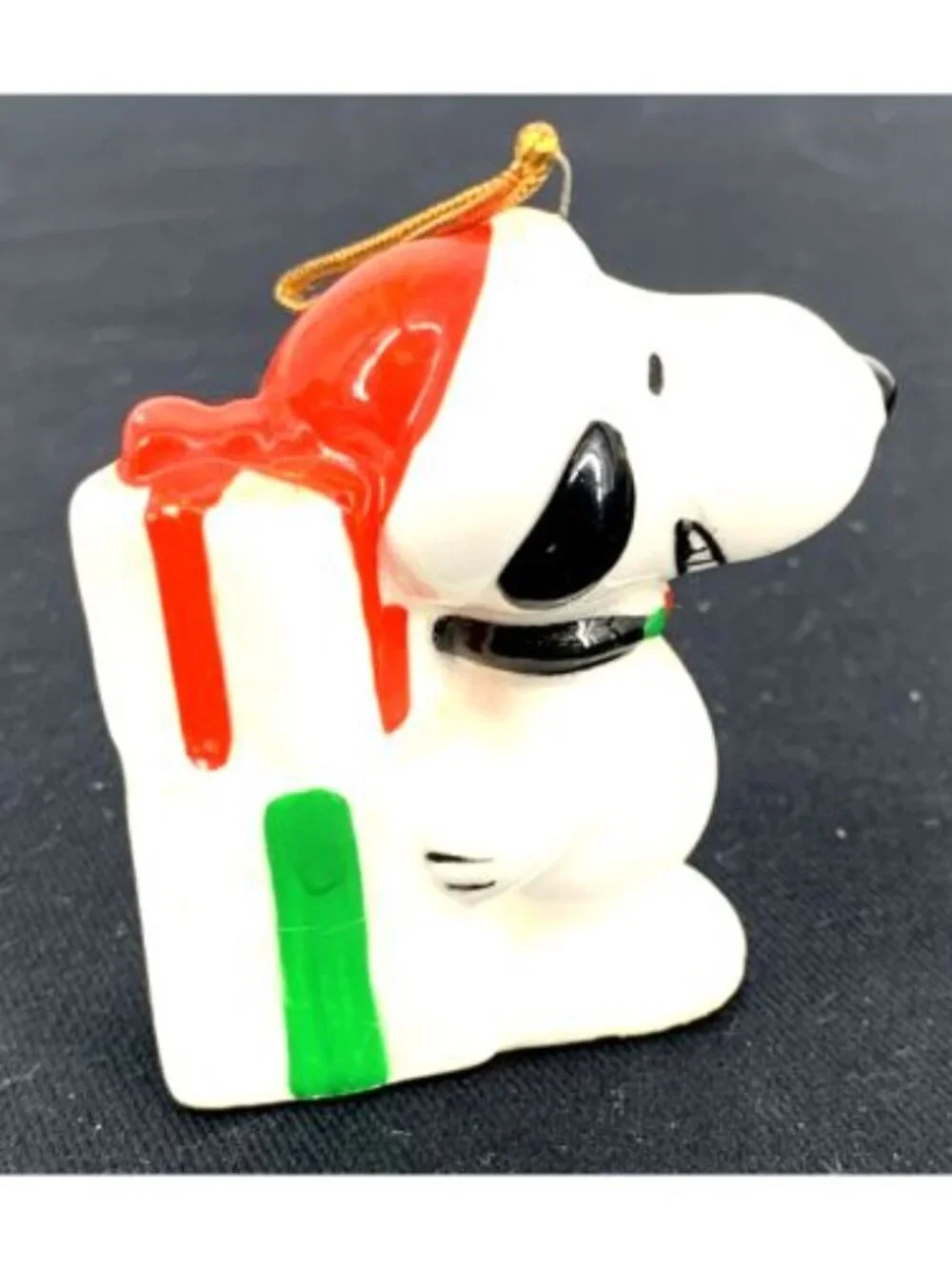 Peanuts Snoopy on Present Christmas Ornament Ceramic Schmid 2.5